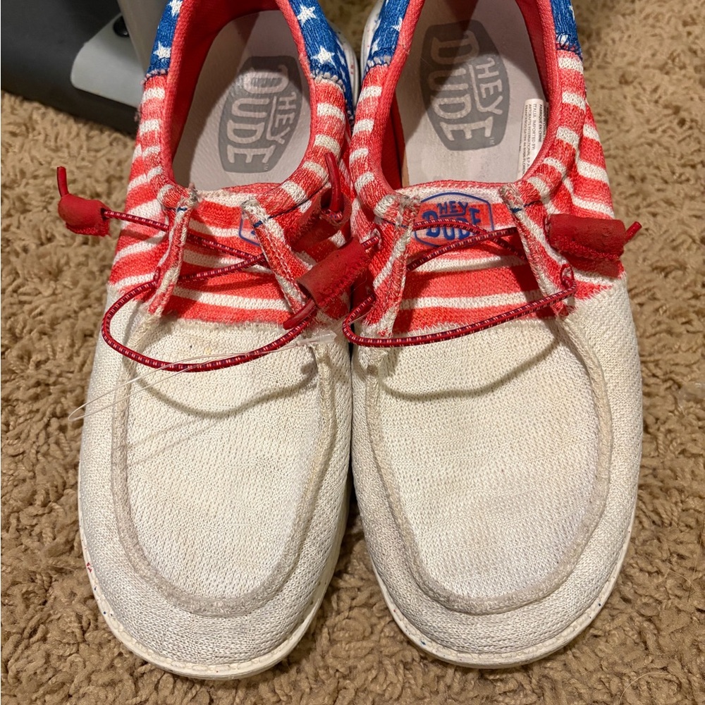 Hey Dude Women's Red, White, and Blue Flats